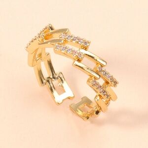 Elegant Geometric Multilayer CZ Open Ring
